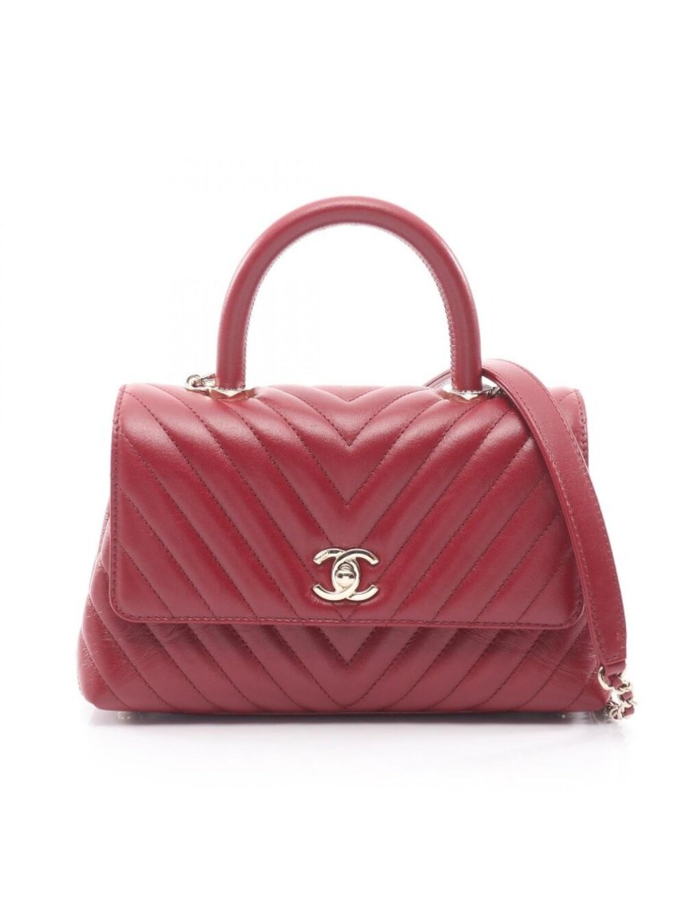 Chanel Handbag Coco Handle Flap Stitch Blanc 2-Way Red Leather Chain